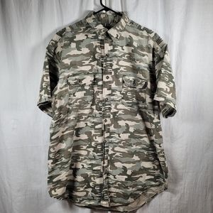 Cotton works mens camo short-sleeved button down casual shirt size Large